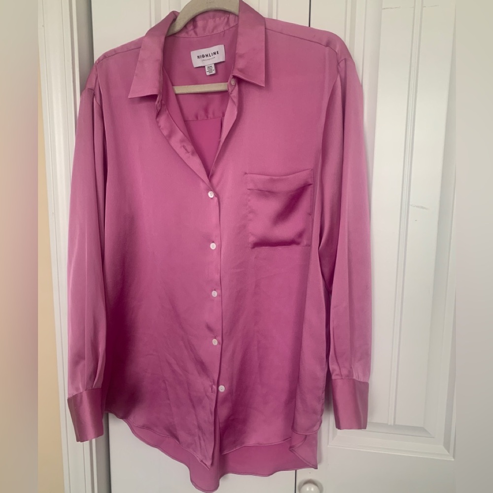 Dusty Pink Satin Button-Up Oversized Shirt